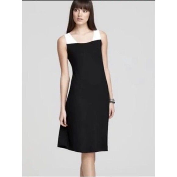 Eileen Fisher Black Color Block Cutout Shift Sleeveless Tank Dress S - Picture 1 of 6